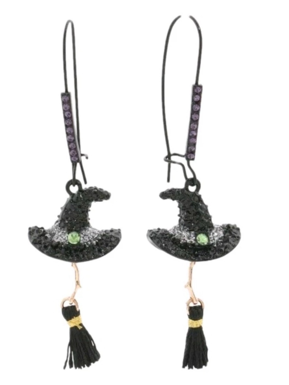 Betsey Johnson Black Witch Hat Tassel Earrings with Purple and Green Accents